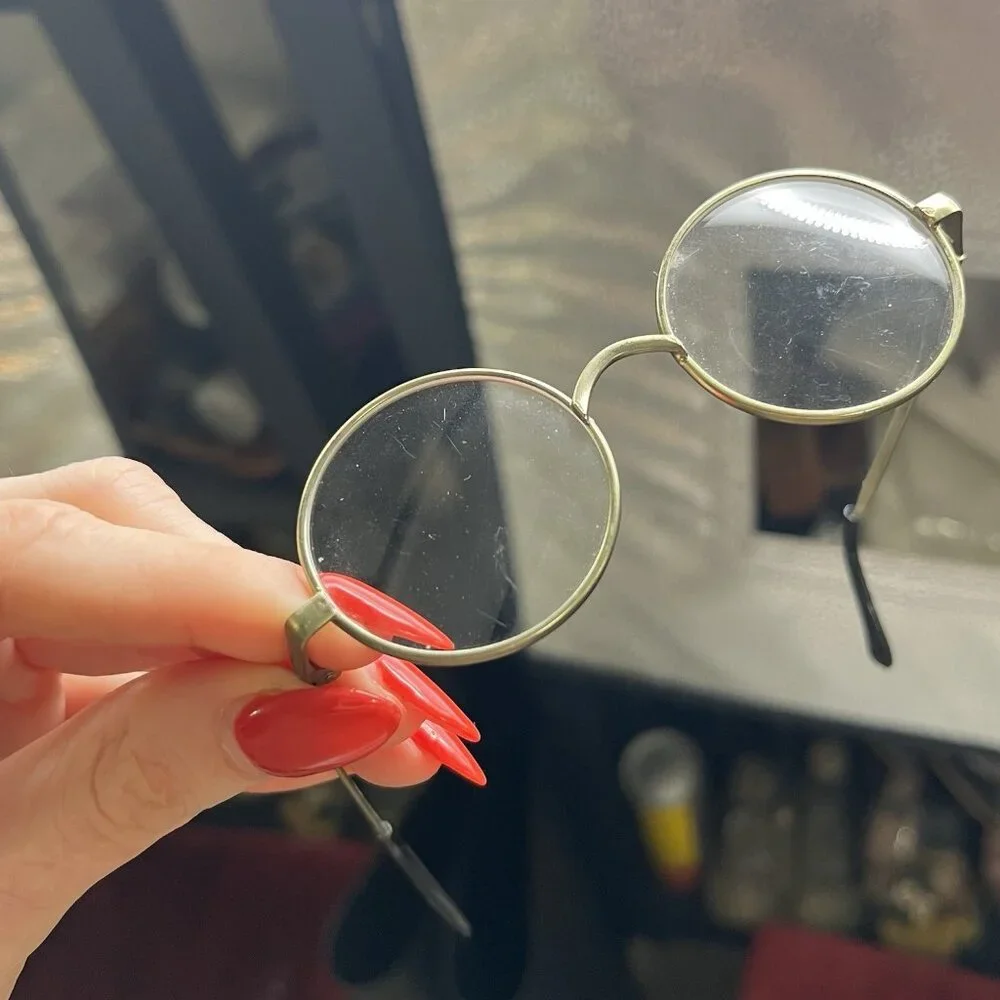 Vintage 70s Brass Round Eyeglasses Retro Wire Frame Toy Doll Kids Costume